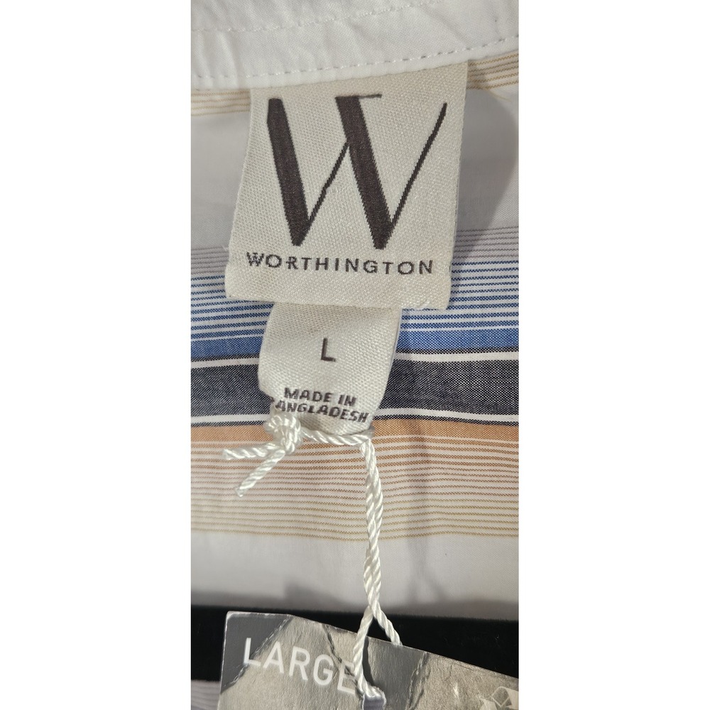 NWT Worthington woman long sleeve side slits button up long shirt striped Sz L - Picture 5 of 9